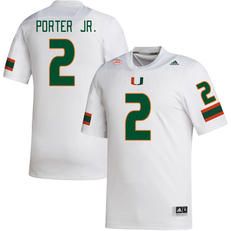 Men #2 Daryl Porter Jr. Miami Hurricanes College Football Jerseys Stitched-White - Click Image to Close